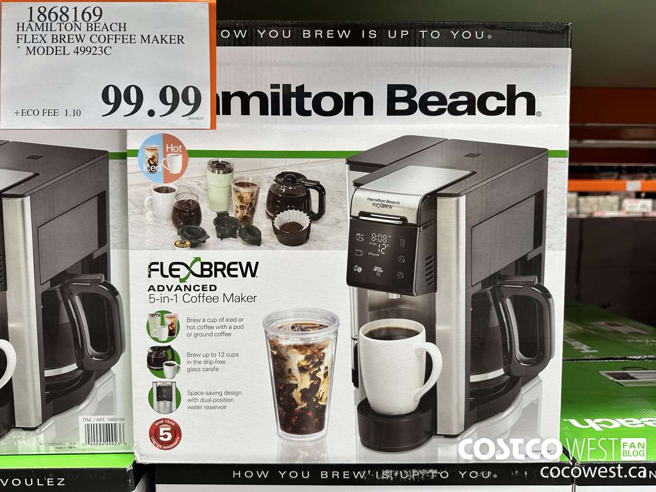 1868169 HAMILTON BEACH FLEX BREW COFFEE MAKER MODEL 49923C $99.99