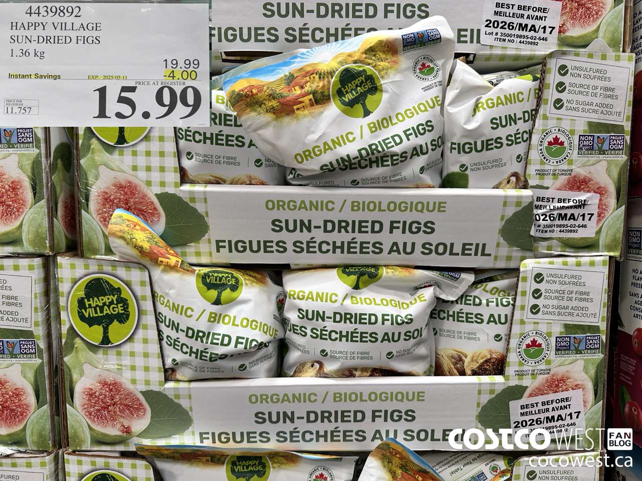 4439892 HAPPY VILLAGE ORGANIC SUN-DRIED FIGS 1.36KG ($4.00 INSTANT SAVINGS EXPIRES ON 2025-05-11) $15.99