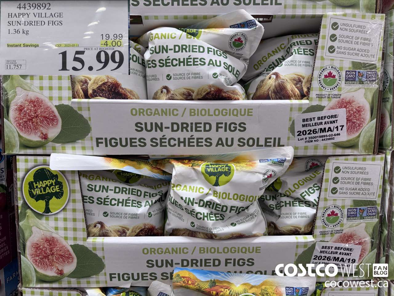 4439892 HAPPY VILLAGE ORGANIC SUN-DRIED FIGS 1.36KG ($4.00 INSTANT SAVINGS EXPIRES ON 2025-05-11) $15.99