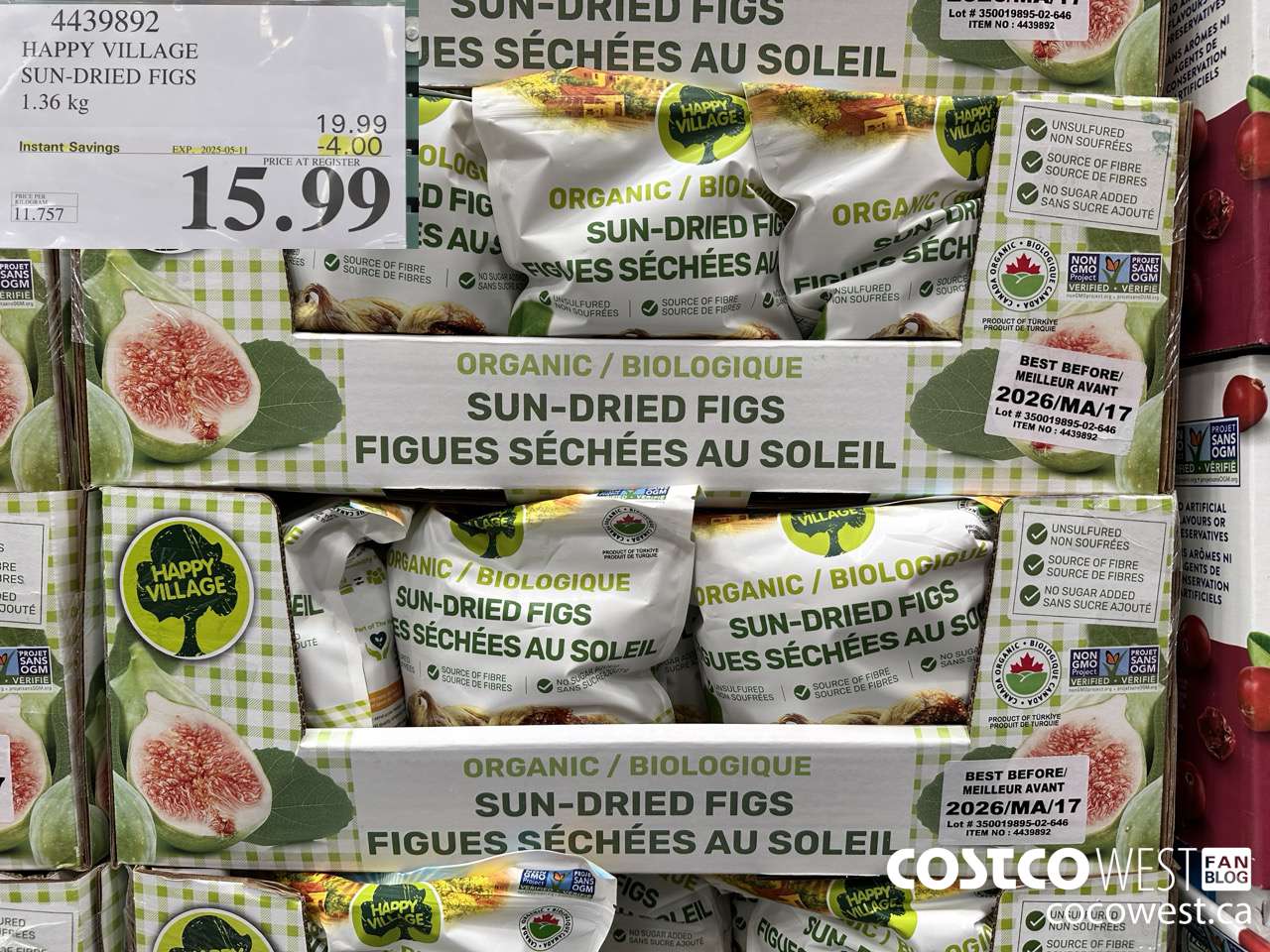 4439892 HAPPY VILLAGE ORGANIC SUN-DRIED FIGS 1.36KG ($4.00 INSTANT SAVINGS EXPIRES ON 2025-05-11) $15.99