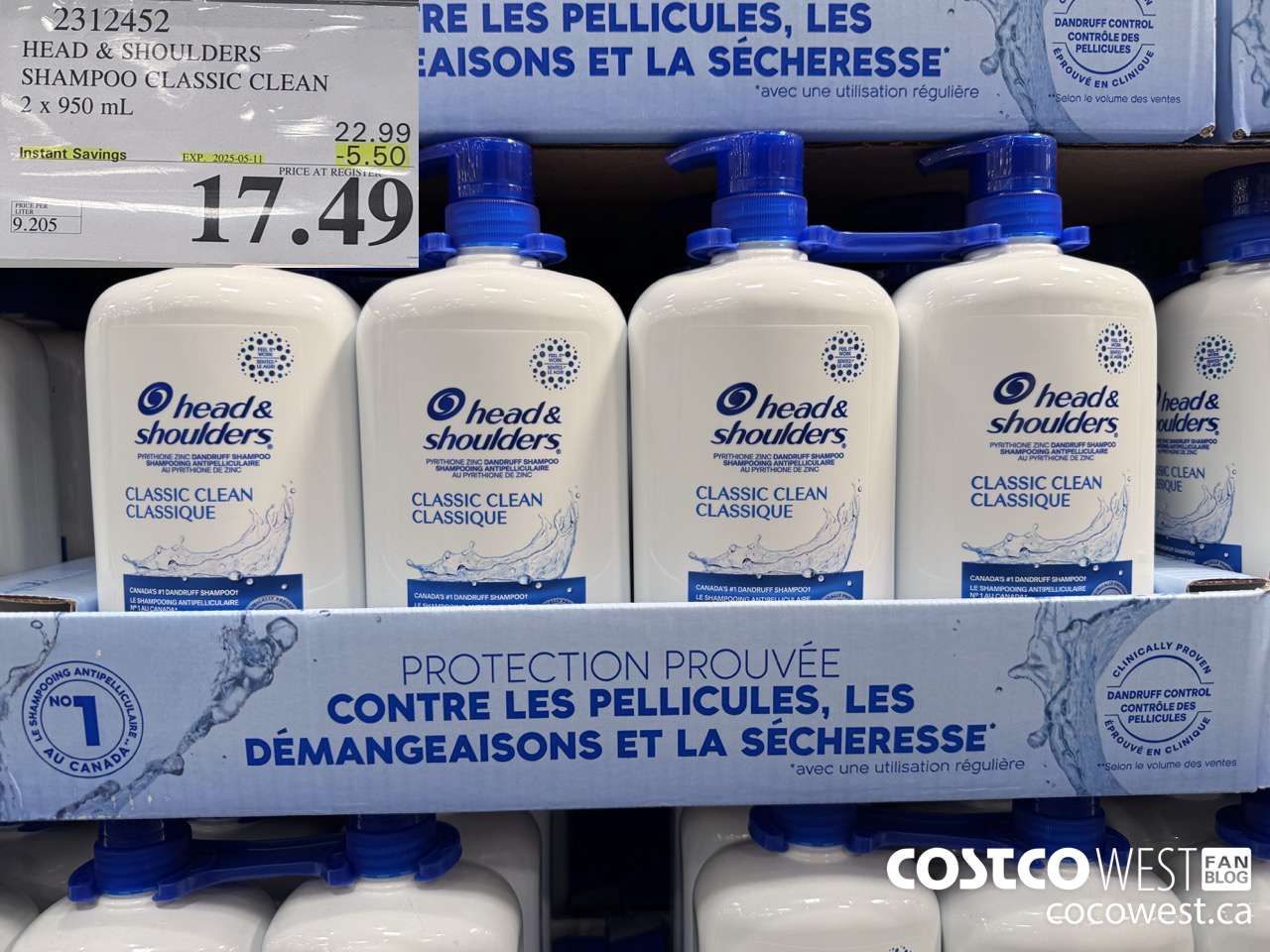 2312452 HEAD & SHOULDERS SHAMPOO CLASSIC CLEAN 2 X 950 ML ($5.50 INSTANT SAVINGS EXPIRES ON 2025-05-11) $17.49