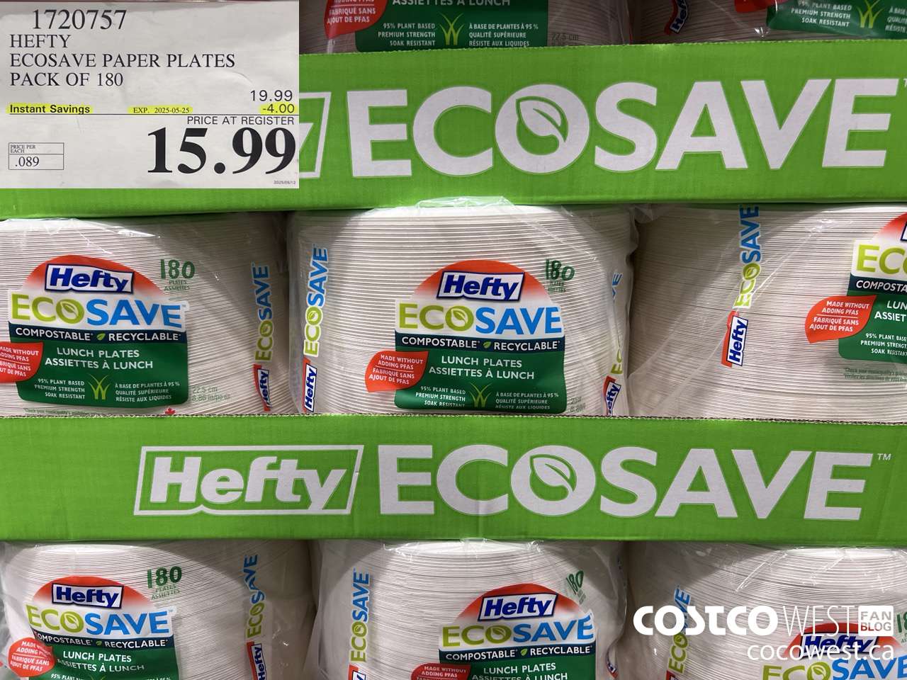 1720757 HEFTY ECOSAVE PAPER PLATES PACK OF 180 ($4.00 INSTANT SAVINGS EXPIRES ON 2025-05-25) $15.99