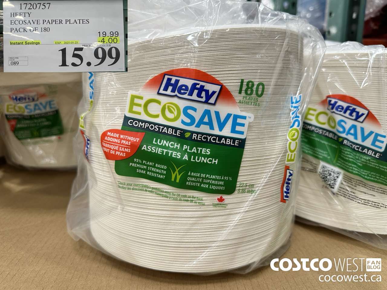 1720757 HEFTY ECOSAVE PAPER PLATES PACK OF 180 ($4.00 INSTANT SAVINGS EXPIRES ON 2025-05-25) $15.99