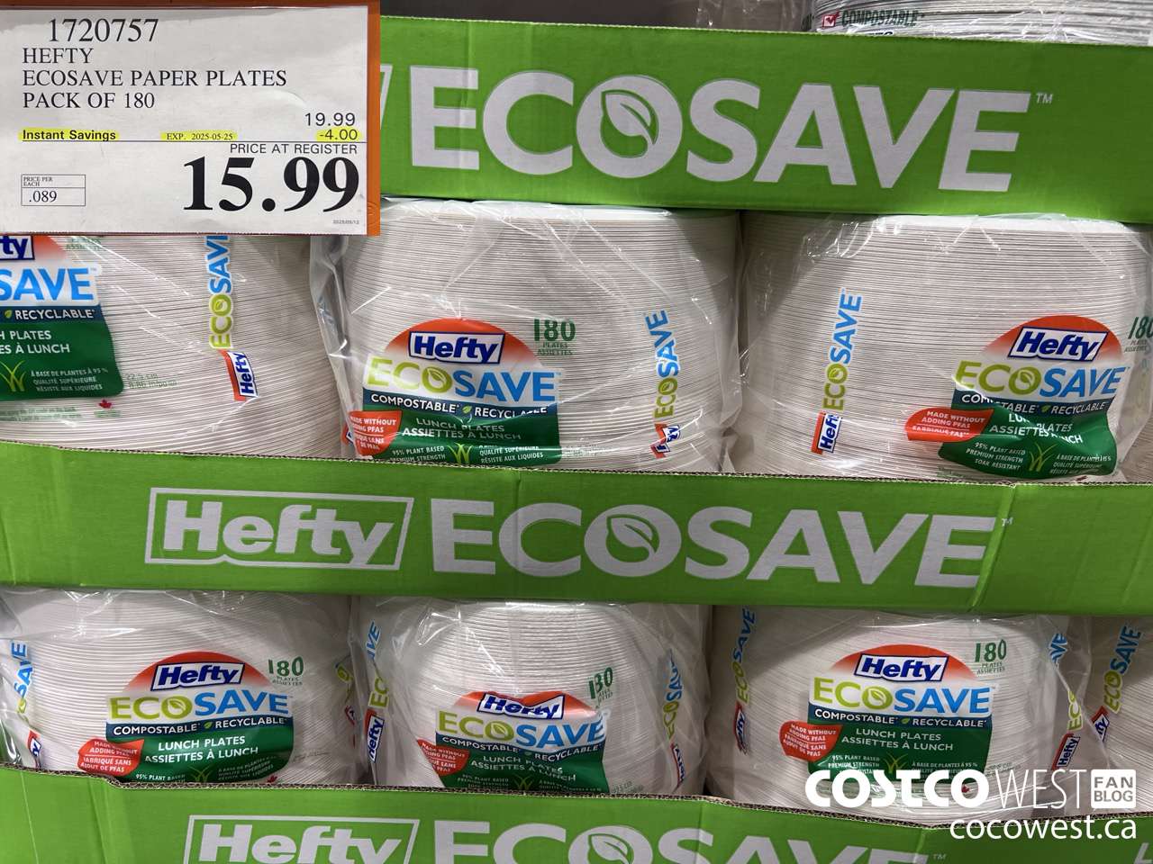 1720757 HEFTY ECOSAVE PAPER PLATES PACK OF 180 ($4.00 INSTANT SAVINGS EXPIRES ON 2025-05-25) $15.99