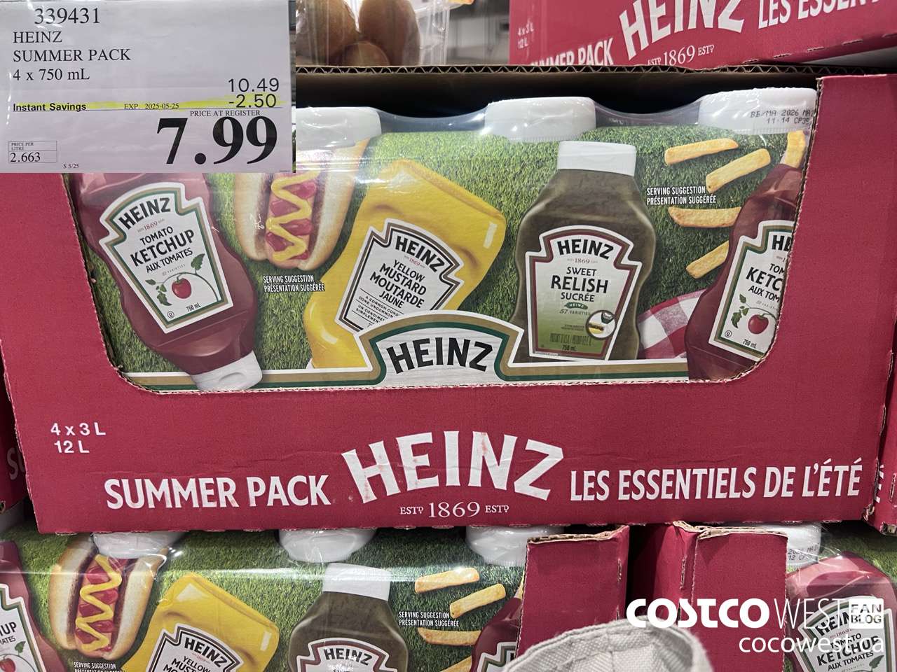 339431 HEINZ SUMMER PACK 4 X 750 ML ($2.50 INSTANT SAVINGS EXPIRES ON 2025-05-25) $7.99