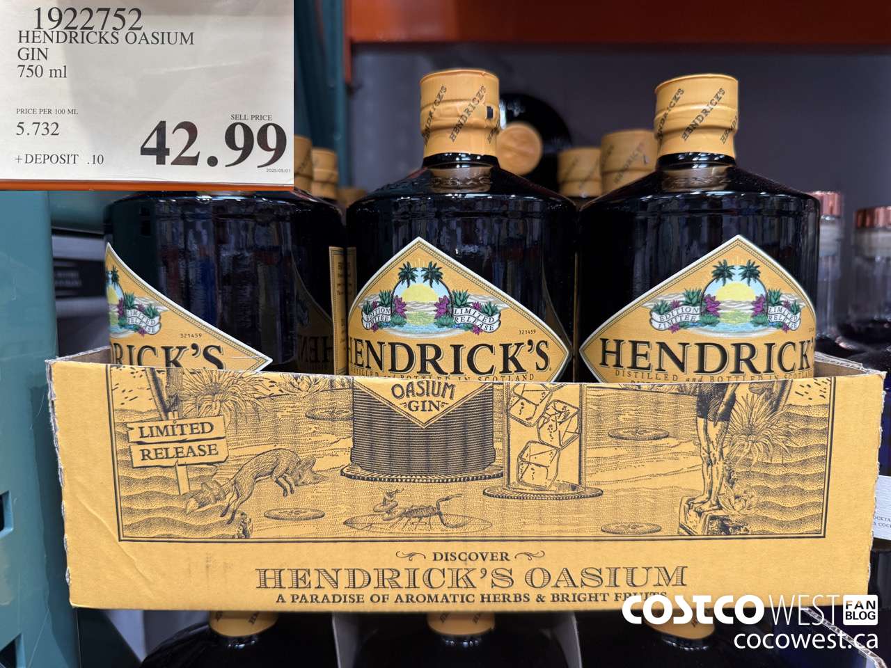 1922752 HENDRICKS OASIUM GIN 750ML $42.99