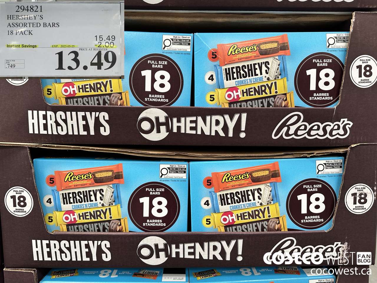 294821 HERSHEY'S ASSORTED BARS 18 PACK ($2.00 INSTANT SAVINGS EXPIRES ON 2025-05-25) $13.49