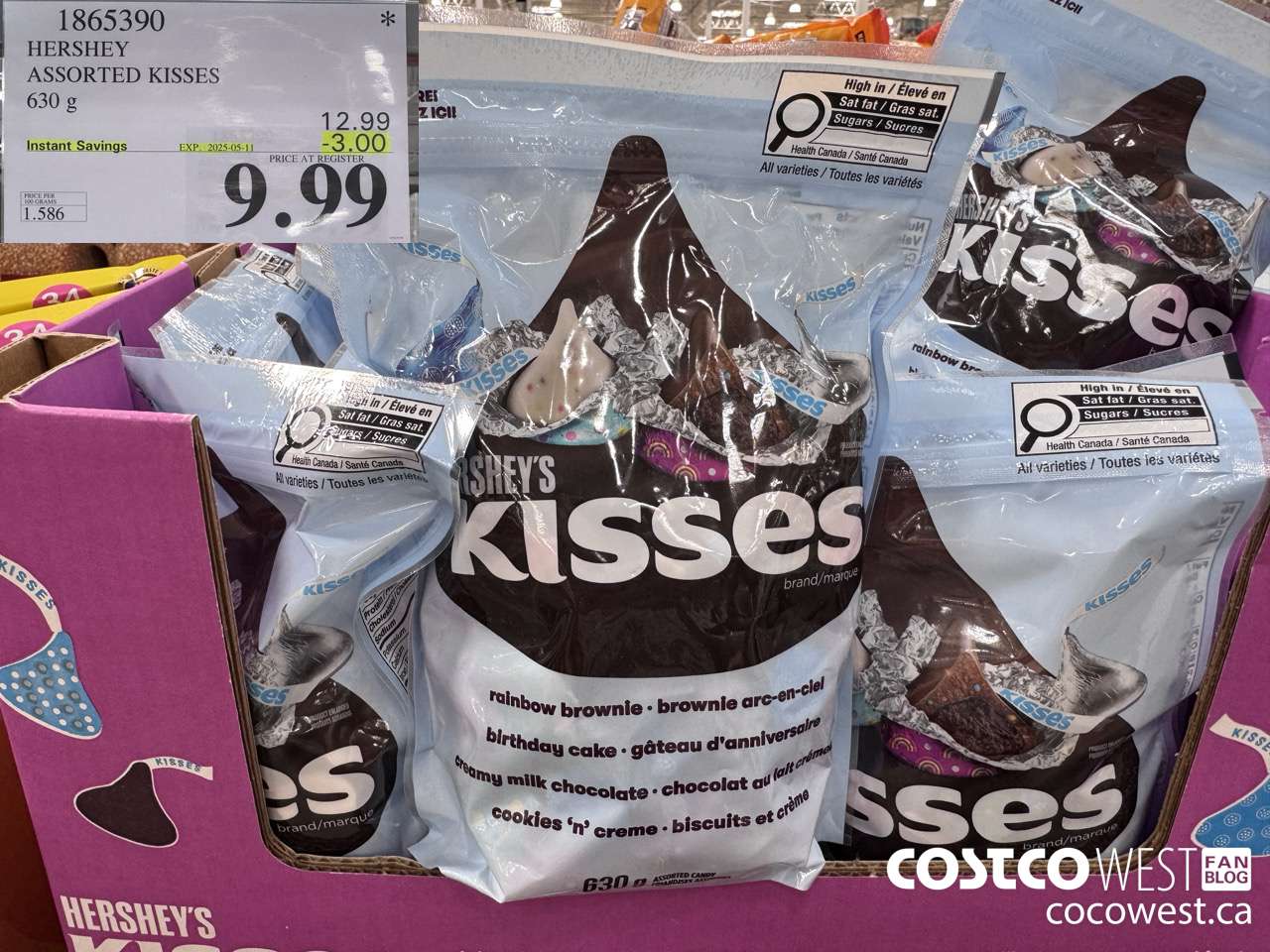 1865390 HERSHEY ASSORTED KISSES 630G ($3.00 INSTANT SAVINGS EXPIRES ON 2025-05-11) $9.99