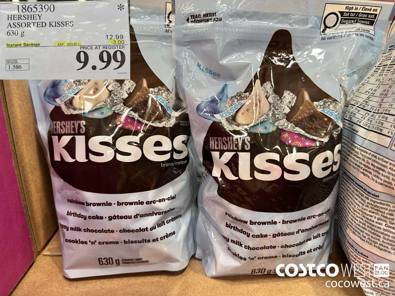 1865390 HERSHEY ASSORTED KISSES 630G ($3.00 INSTANT SAVINGS EXPIRES ON 2025-05-11) $9.99