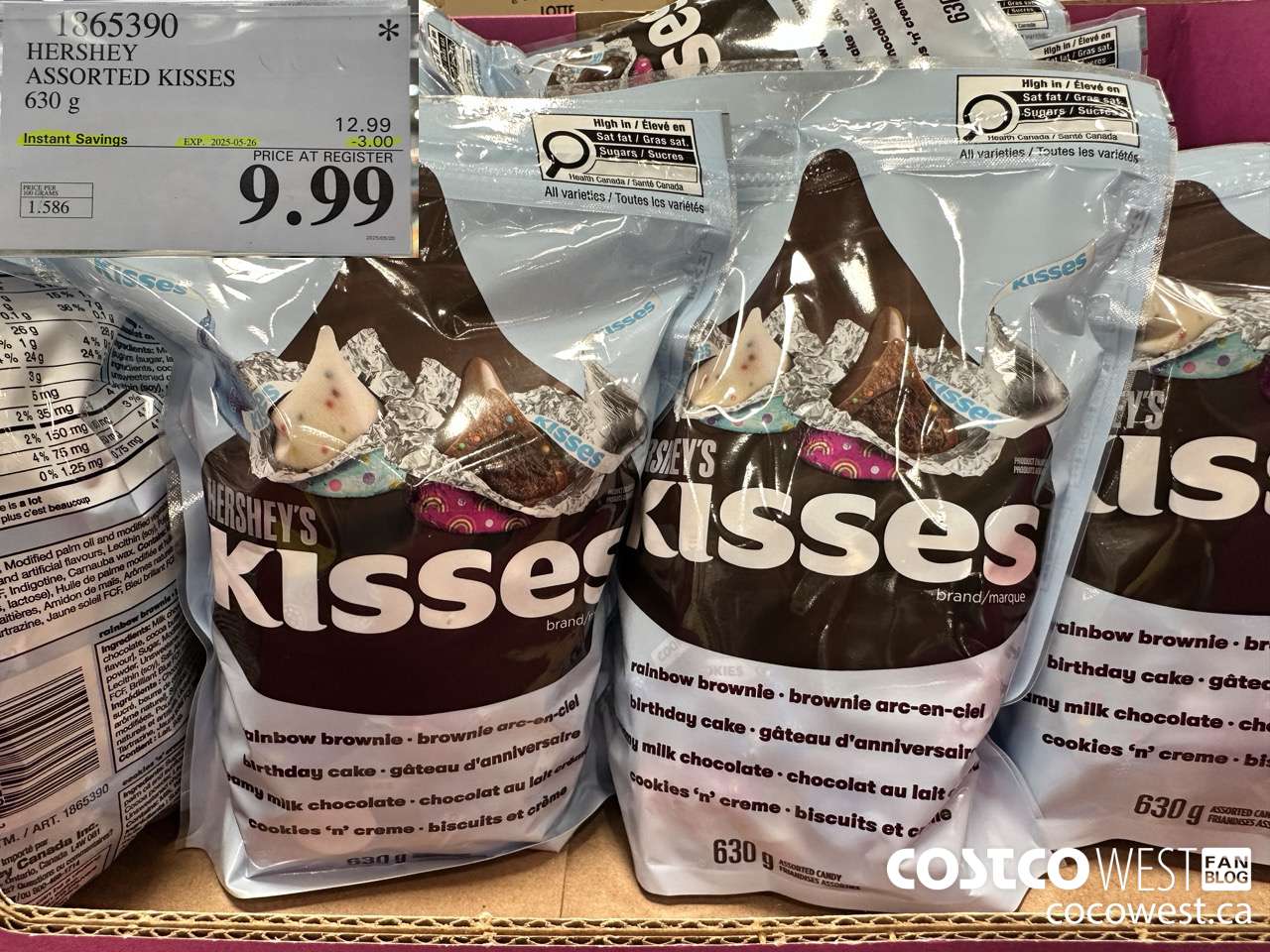 1865390 HERSHEY ASSORTED KISSES 630G ($3.00 INSTANT SAVINGS EXPIRES ON 2025-05-26) $9.99