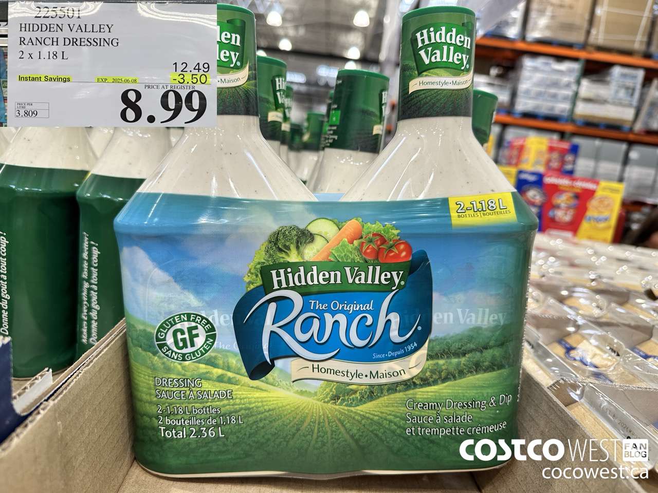 225501 HIDDEN VALLEY RANCH DRESSING 2 x 1.18 L ($3.50 INSTANT SAVINGS EXPIRES ON 2025-06-08) $8.99