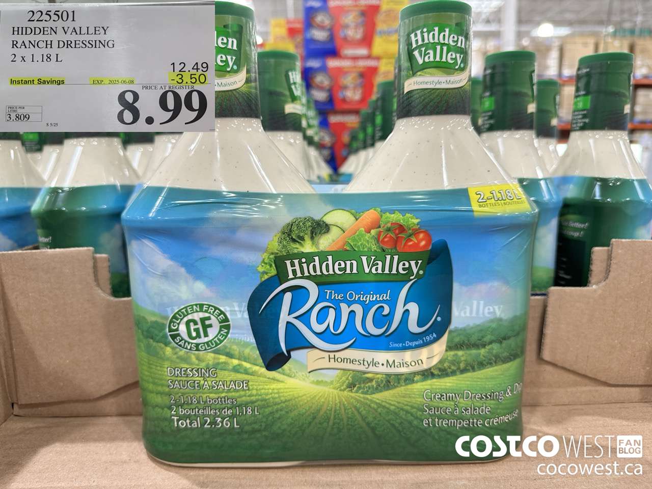 225501 HIDDEN VALLEY RANCH DRESSING 2 x 1.18 L ($3.50 INSTANT SAVINGS EXPIRES ON 2025-06-08) $8.99