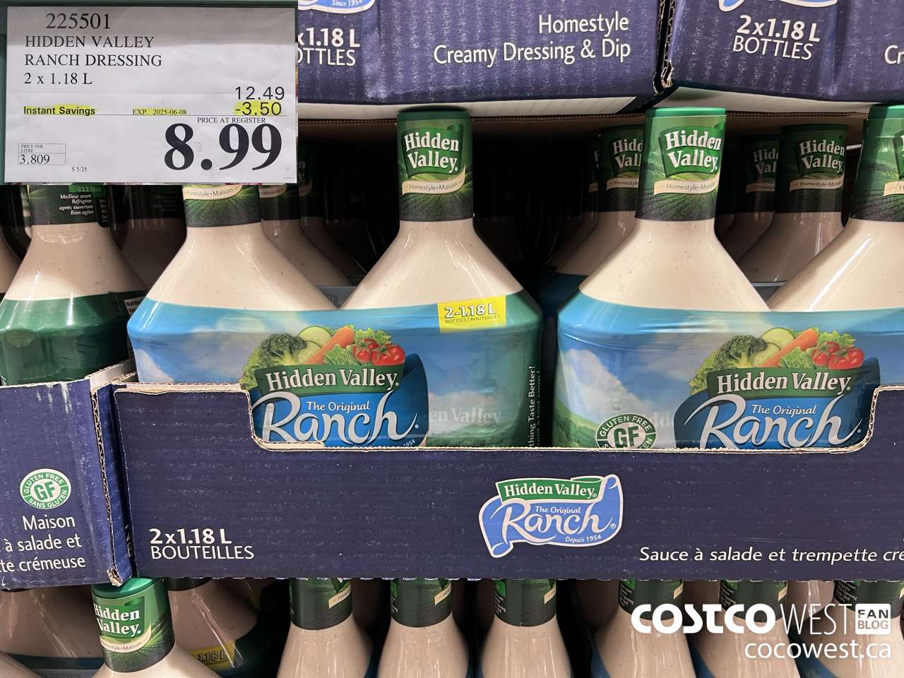 225501 HIDDEN VALLEY RANCH DRESSING 2 x 1.18 L ($3.50 INSTANT SAVINGS EXPIRES ON 2025-06-08) $8.99