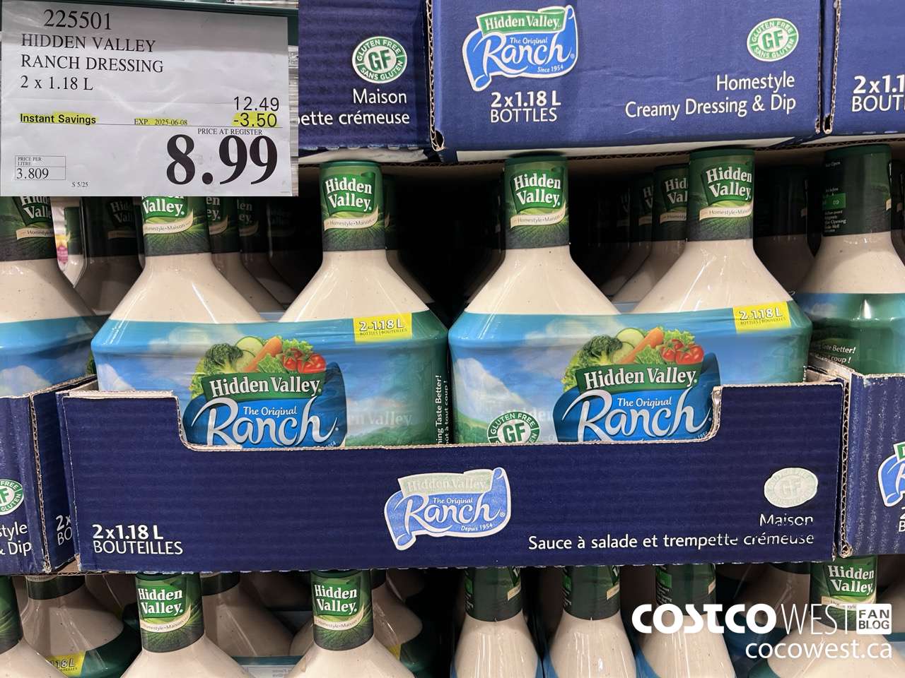 225501 HIDDEN VALLEY RANCH DRESSING 2 x 1.18 L ($3.50 INSTANT SAVINGS EXPIRES ON 2025-06-08) $8.99