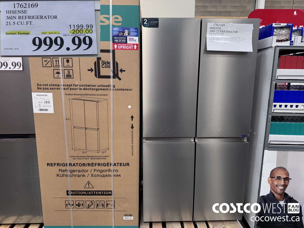 1762169 HISENSE 36IN REFRIGERATOR 21.5 CUFT ($200.00 INSTANT SAVINGS EXPIRES ON 2025-05-11) $999.99
