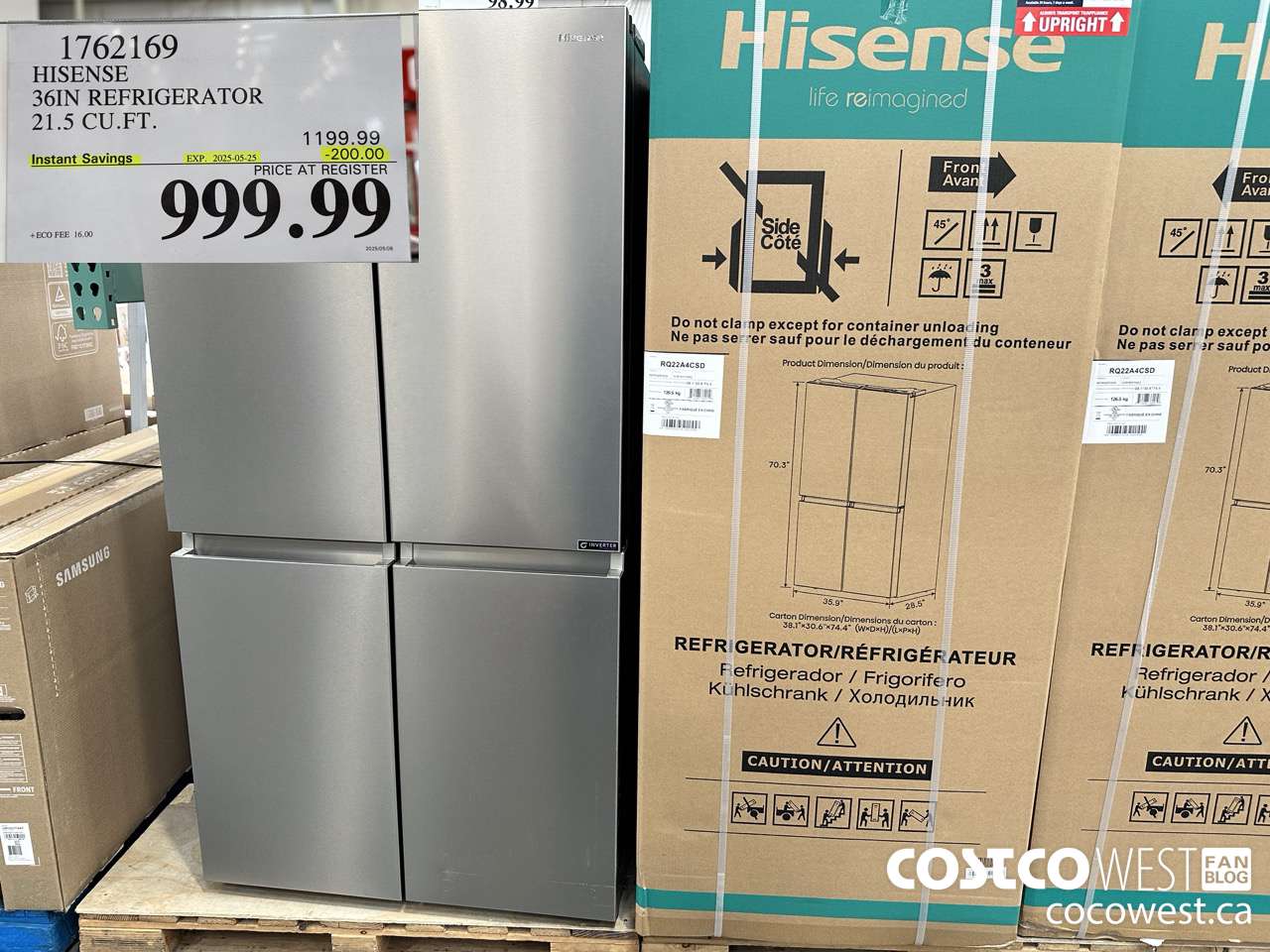 1762169 HISENSE 36IN REFRIGERATOR 21.5 CUFT ($200.00 INSTANT SAVINGS EXPIRES ON 2025-05-25) $999.99