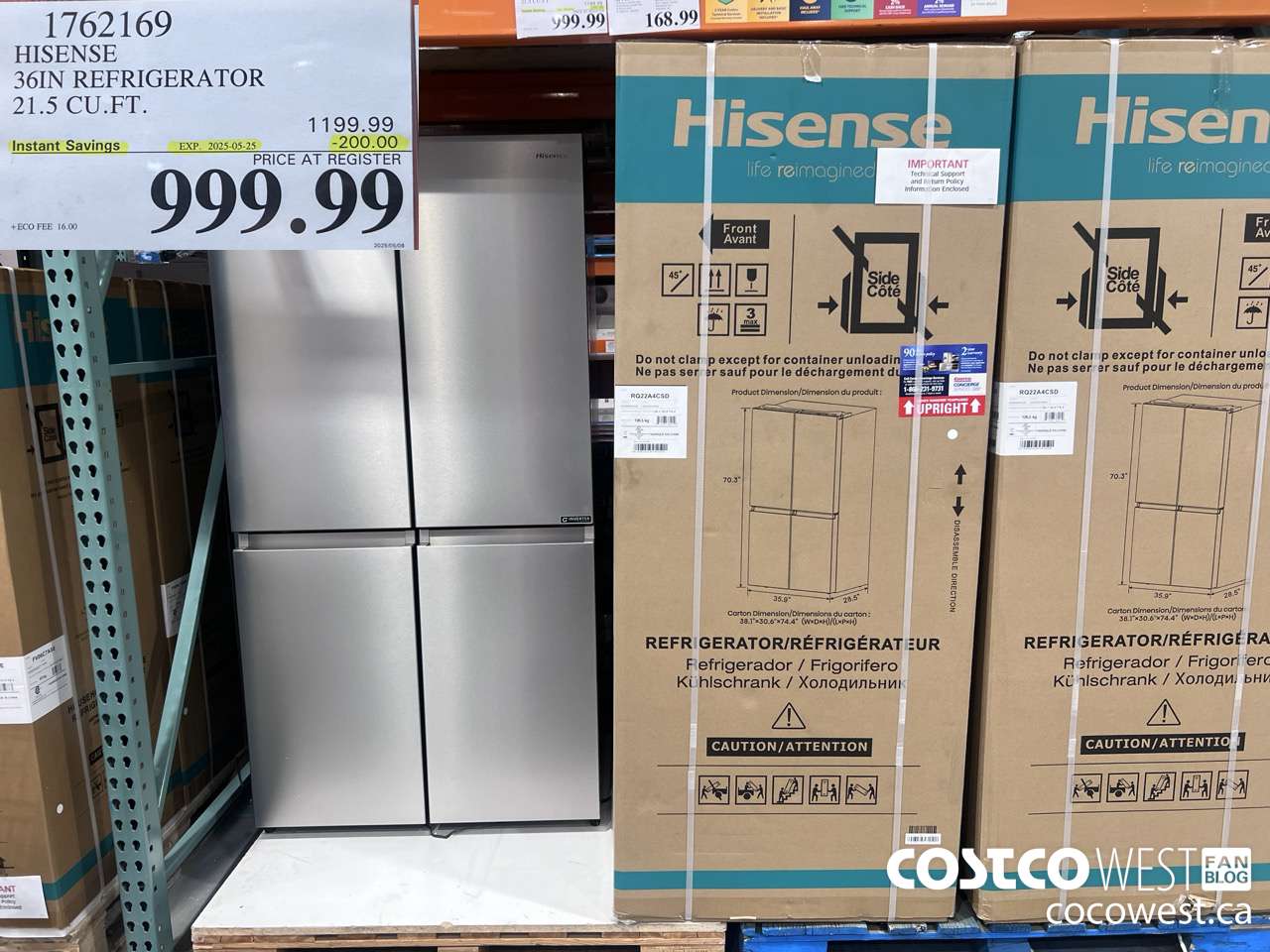 1762169 HISENSE 36IN REFRIGERATOR 21.5 CUFT ($200.00 INSTANT SAVINGS EXPIRES ON 2025-05-25) $999.99