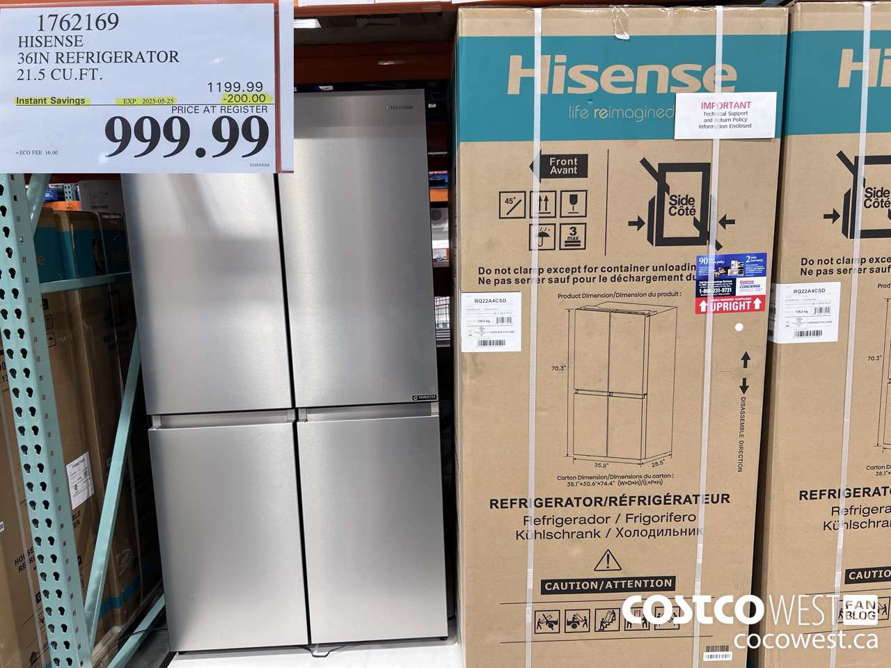 1762169 HISENSE 36IN REFRIGERATOR 21.5 CUFT ($200.00 INSTANT SAVINGS EXPIRES ON 2025-05-25) $999.99