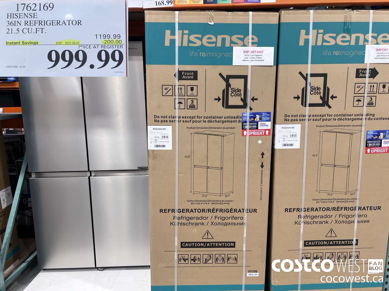 1762169 HISENSE 36IN REFRIGERATOR 21.5 CUFT ($200.00 INSTANT SAVINGS EXPIRES ON 2025-06-03) $999.99