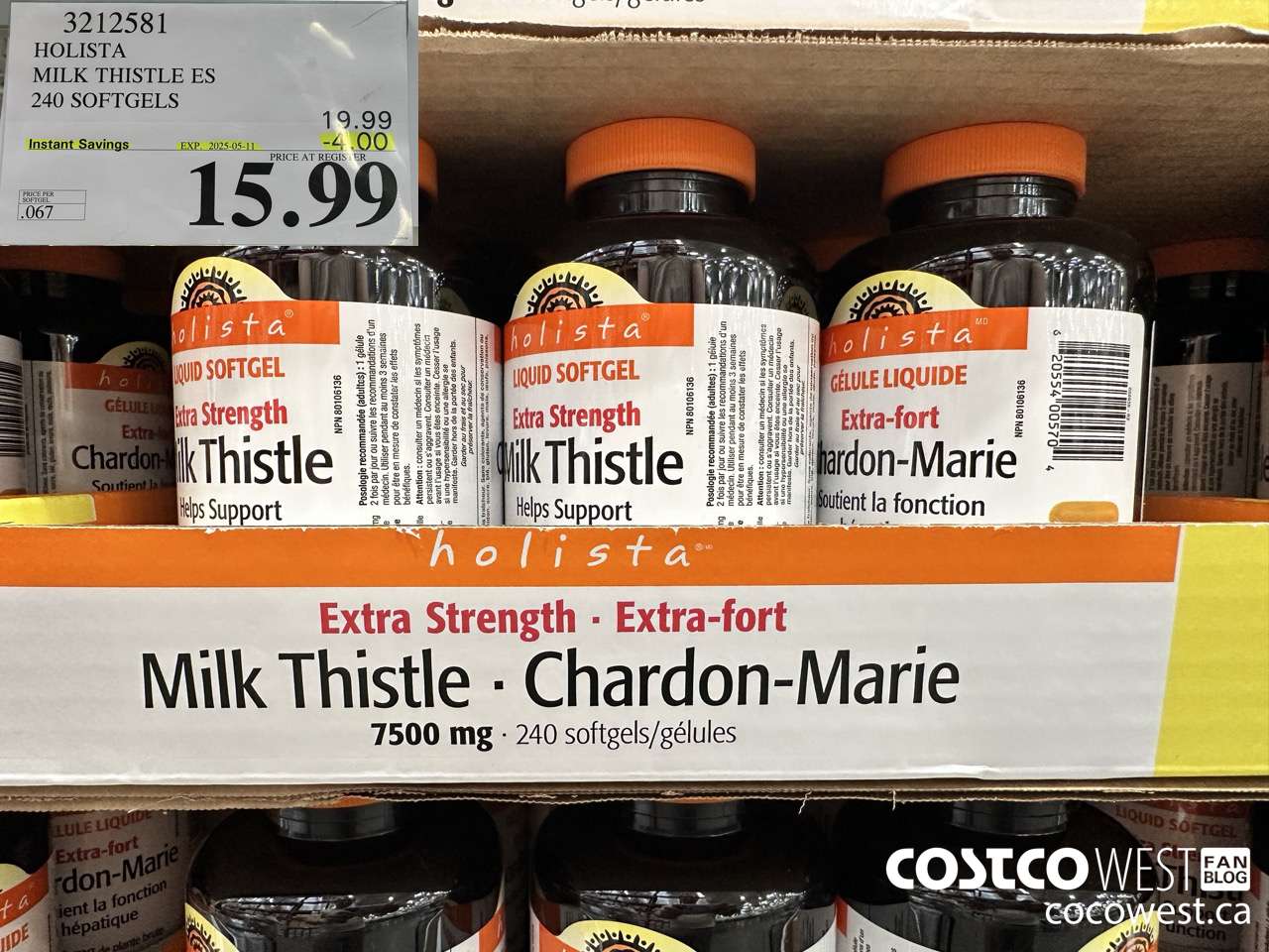 3212581 HOLISTA MILK THISTLE ES 250 mg 240 softgels ($4.00 INSTANT SAVINGS EXPIRES ON 2025-05-11) $15.99