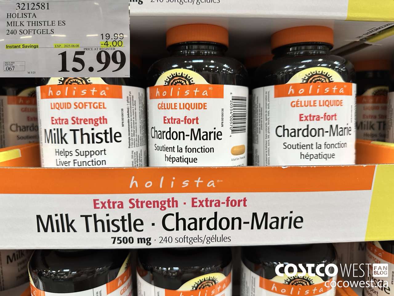 3212581 HOLISTA MILK THISTLE ES 250 mg 240 softgels ($4.00 INSTANT SAVINGS EXPIRES ON 2025-06-08) $15.99