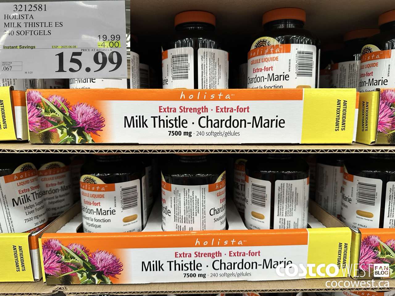 3212581 HOLISTA MILK THISTLE ES 250 mg 240 softgels ($4.00 INSTANT SAVINGS EXPIRES ON 2025-06-08) $15.99