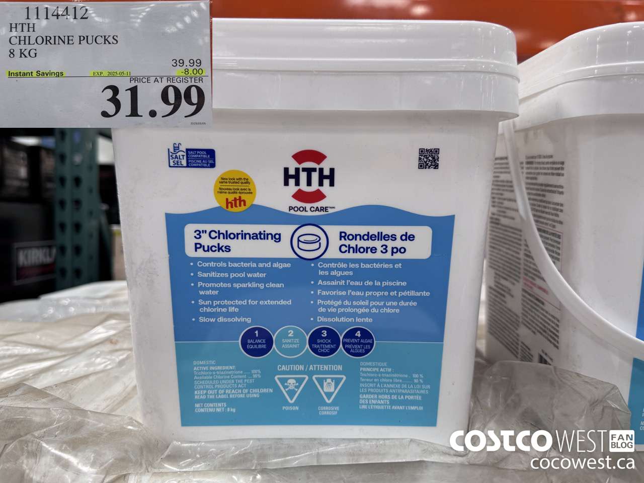 1114412 HTH CHLORINE PUCKS 8 KG ($8.00 INSTANT SAVINGS EXPIRES ON 2025-05-11) $31.99