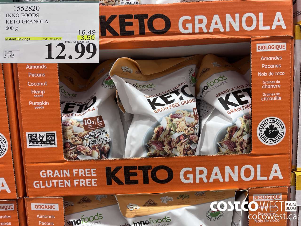 1552820 INNO FOODS ORGANIC KETO GRANOLA 600 g  ($3.50 INSTANT SAVINGS EXPIRES ON 2025-06-08) $12.99