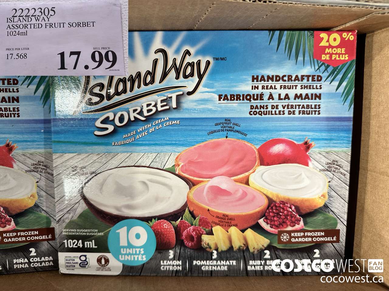 2222305 ISLAND WAY ASSORTED FRUIT SORBET 1024 ML $17.99