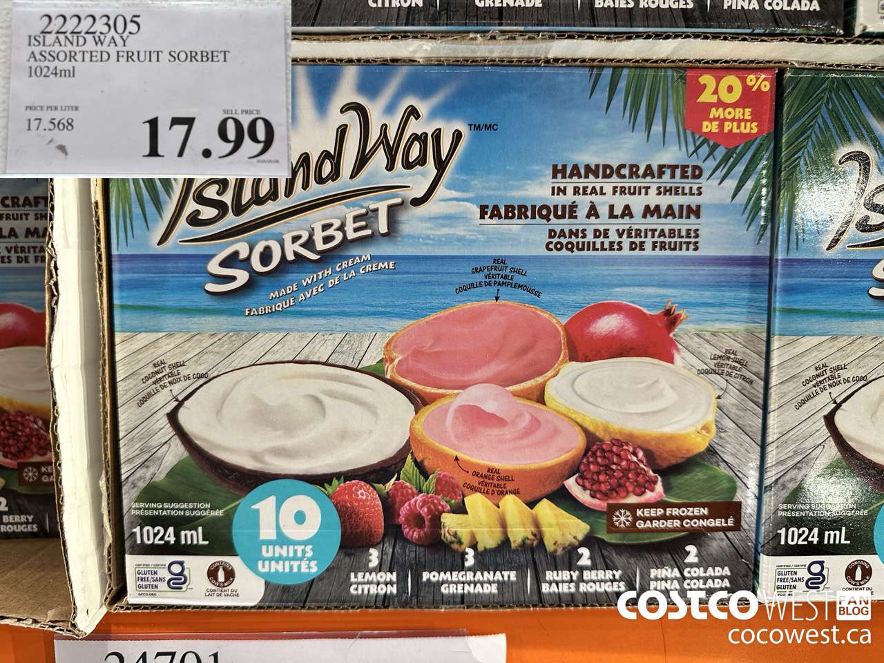 2222305 ISLAND WAY ASSORTED FRUIT SORBET 1024 ML $17.99