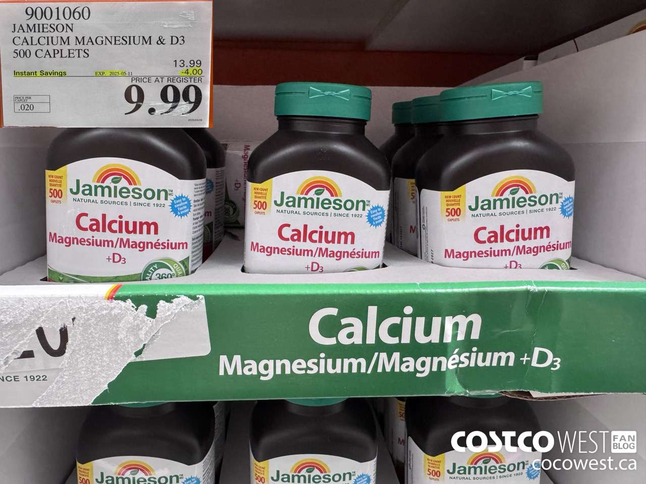 9001060 JAMIESON CALCIUM MAGNESIUM W/ VIT D 500 CAPLETS ($4.00 INSTANT SAVINGS EXPIRES ON 2025-05-11) $9.99