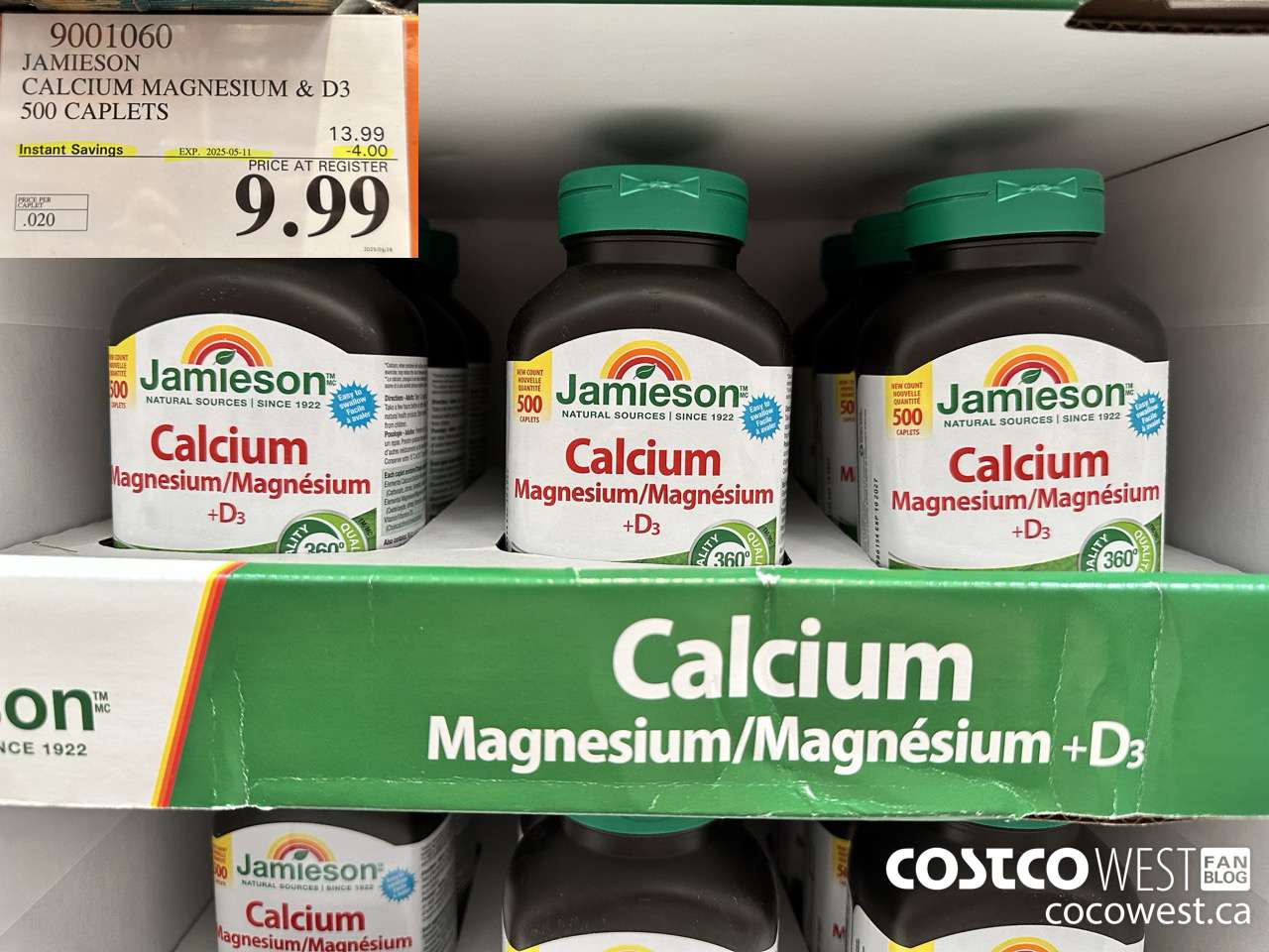 9001060 JAMIESON CALCIUM MAGNESIUM W/ VIT D 500 CAPLETS ($4.00 INSTANT SAVINGS EXPIRES ON 2025-05-11) $9.99