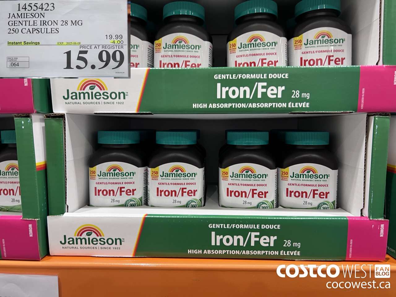 1455423 JAMIESON GENTLE IRON PLUS 28MG 250 CAPSULES ($4.00 INSTANT SAVINGS EXPIRES ON 2025-06-08) $15.99