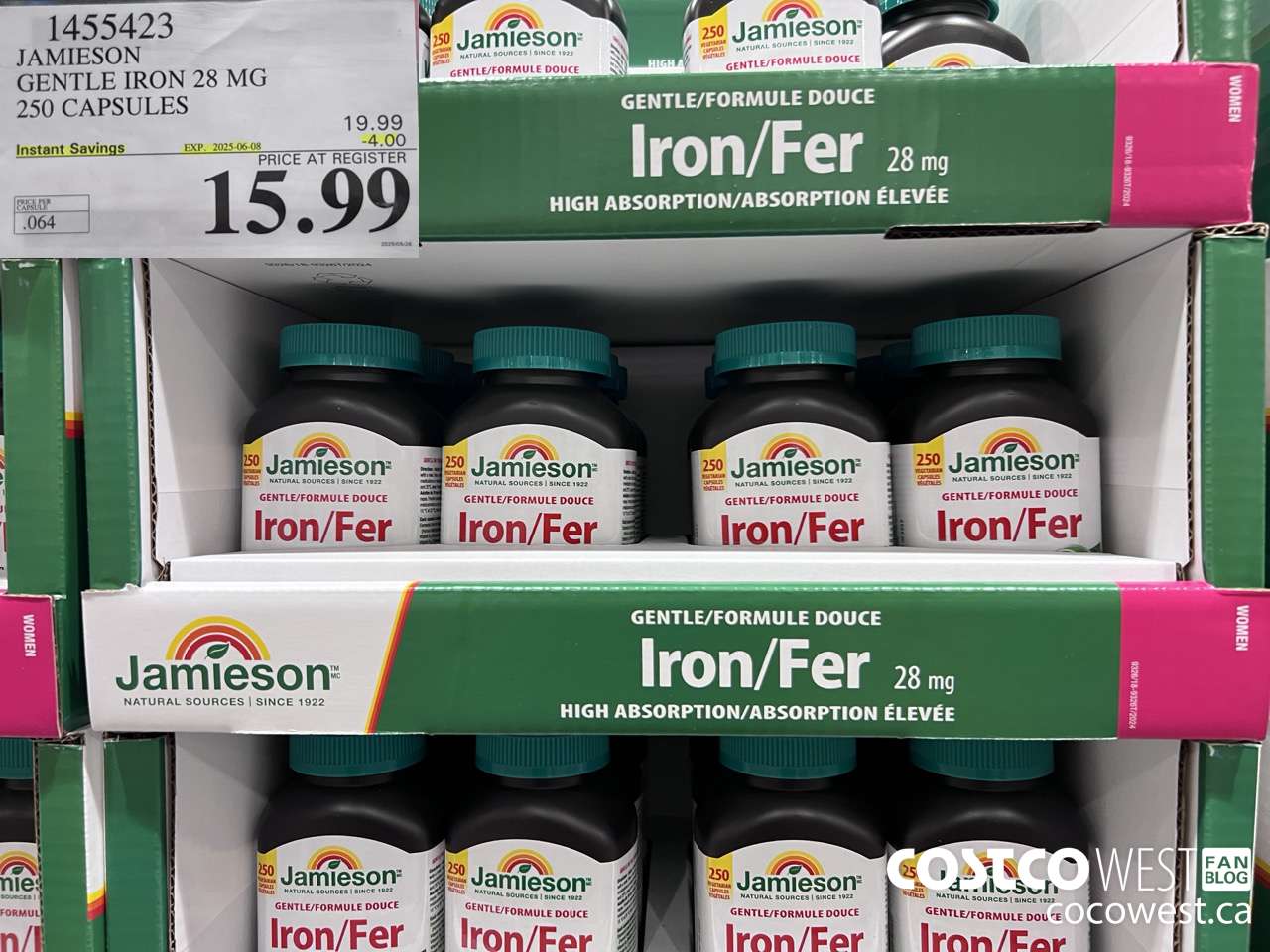 1455423 JAMIESON GENTLE IRON PLUS 28MG 250 CAPSULES ($4.00 INSTANT SAVINGS EXPIRES ON 2025-06-08) $15.99