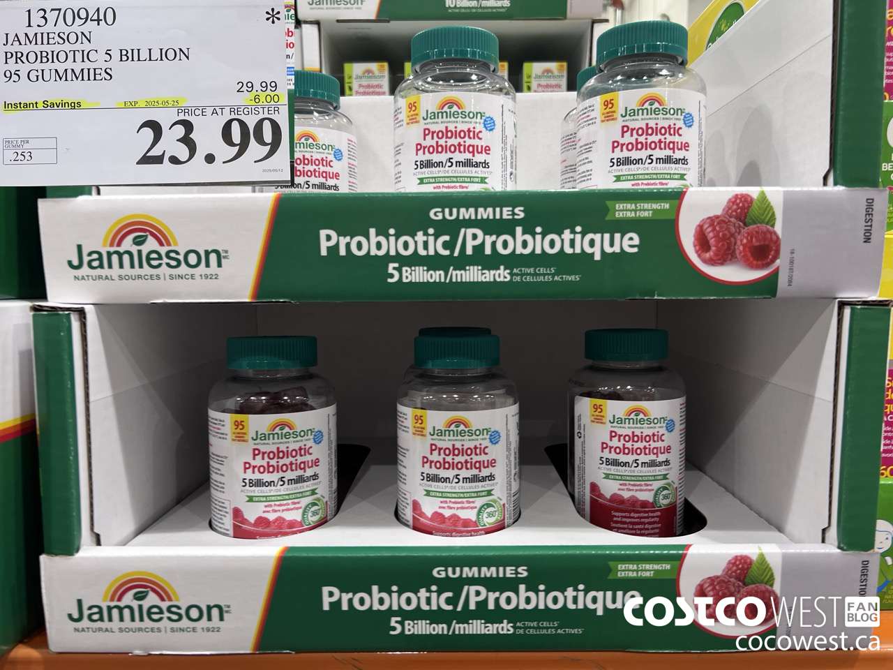 1370940 JAMIESON PROBIOTIC 5 BILLION 95 GUMMIES ($6.00 INSTANT SAVINGS EXPIRES ON 2025-05-25) $23.99