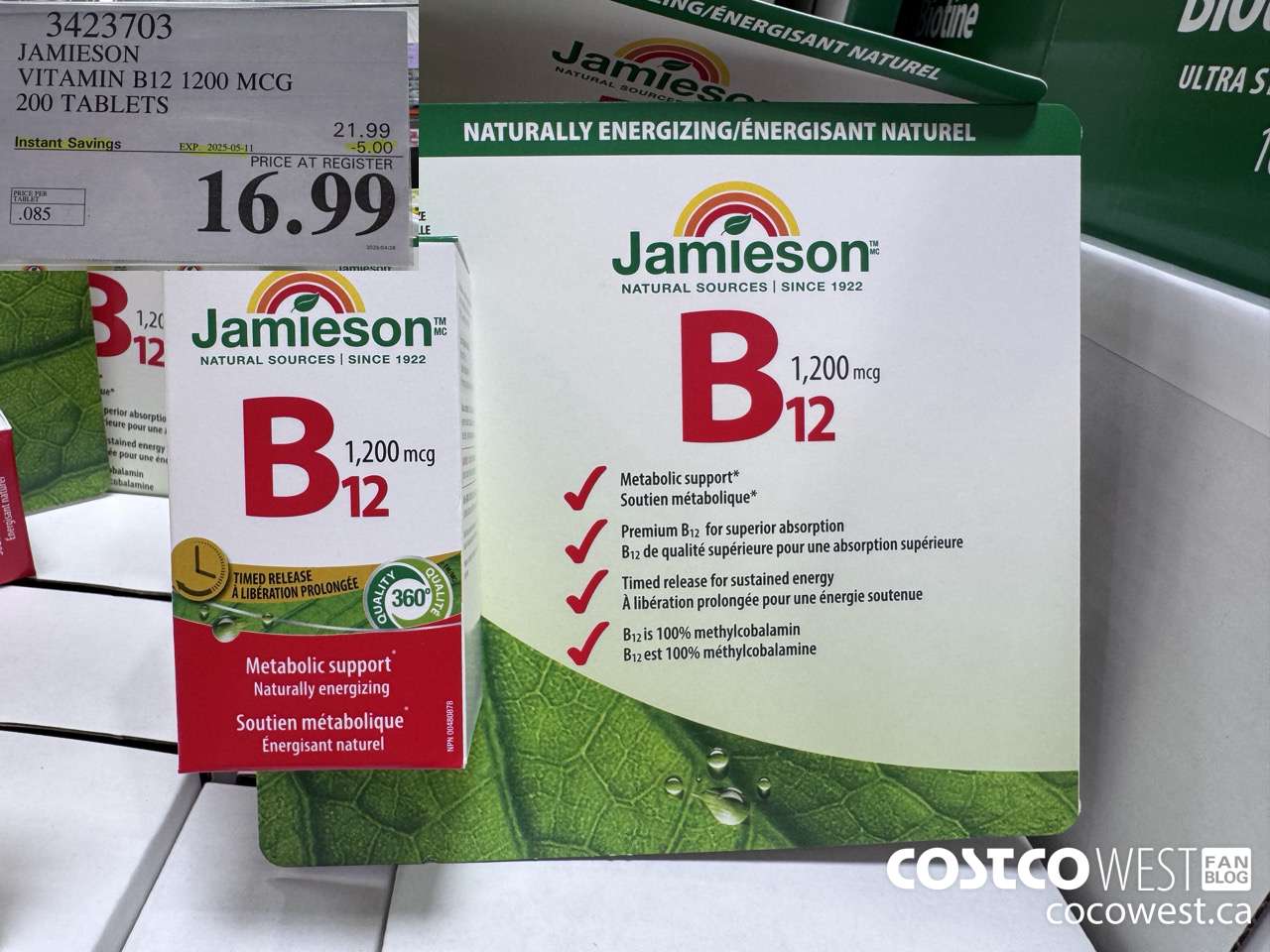 3423703 JAMIESON VITAMIN B12 1200MCG 200 TABLETS ($5.00 INSTANT SAVINGS EXPIRES ON 2025-05-11) $16.99