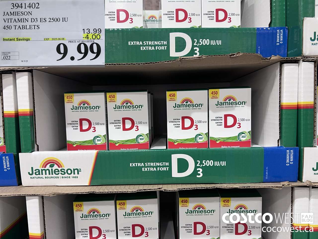3941402 JAMIESON VITAMIN D3 2500IU 450 TABLETS ($4.00 INSTANT SAVINGS EXPIRES ON 2025-06-08) $9.99