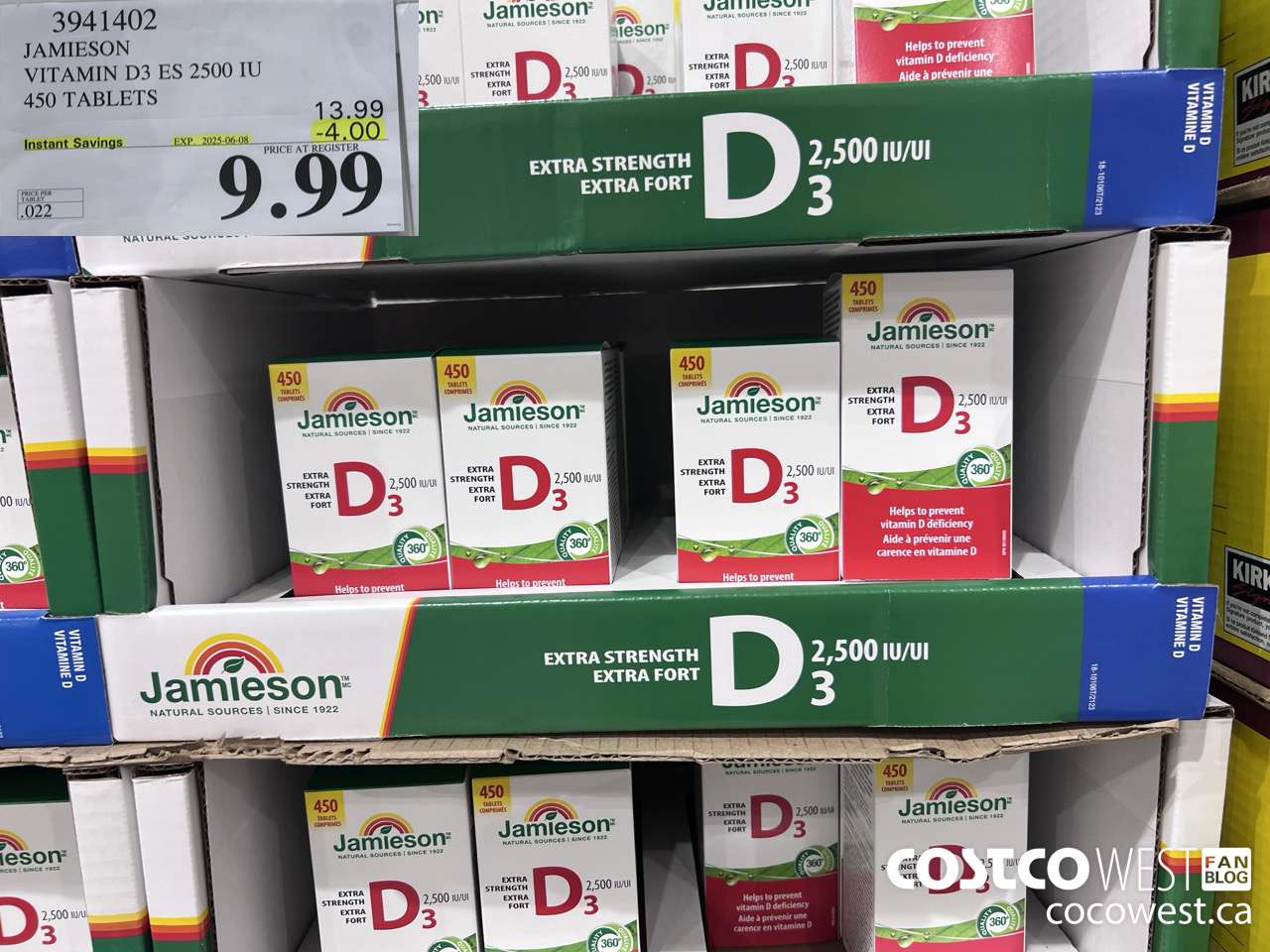 3941402 JAMIESON VITAMIN D3 2500IU 450 TABLETS ($4.00 INSTANT SAVINGS EXPIRES ON 2025-06-08) $9.99