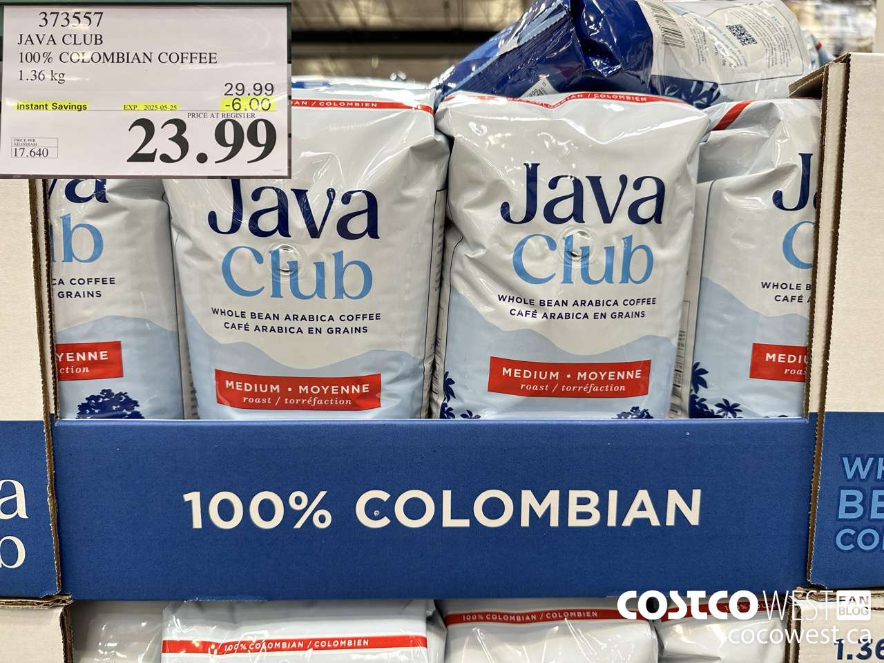 373557 JAVA CLUB 100% COLOMBIAN COFFEE 1.36 kg ($6.00 INSTANT SAVINGS EXPIRES ON 2025-05-25) $23.99