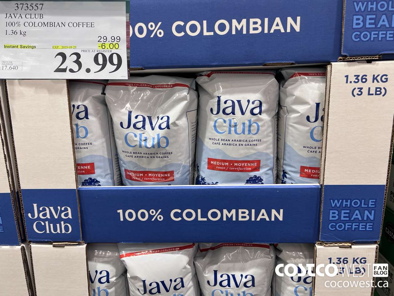 373557 JAVA CLUB 100% COLOMBIAN COFFEE 1.36 kg ($6.00 INSTANT SAVINGS EXPIRES ON 2025-05-25) $23.99