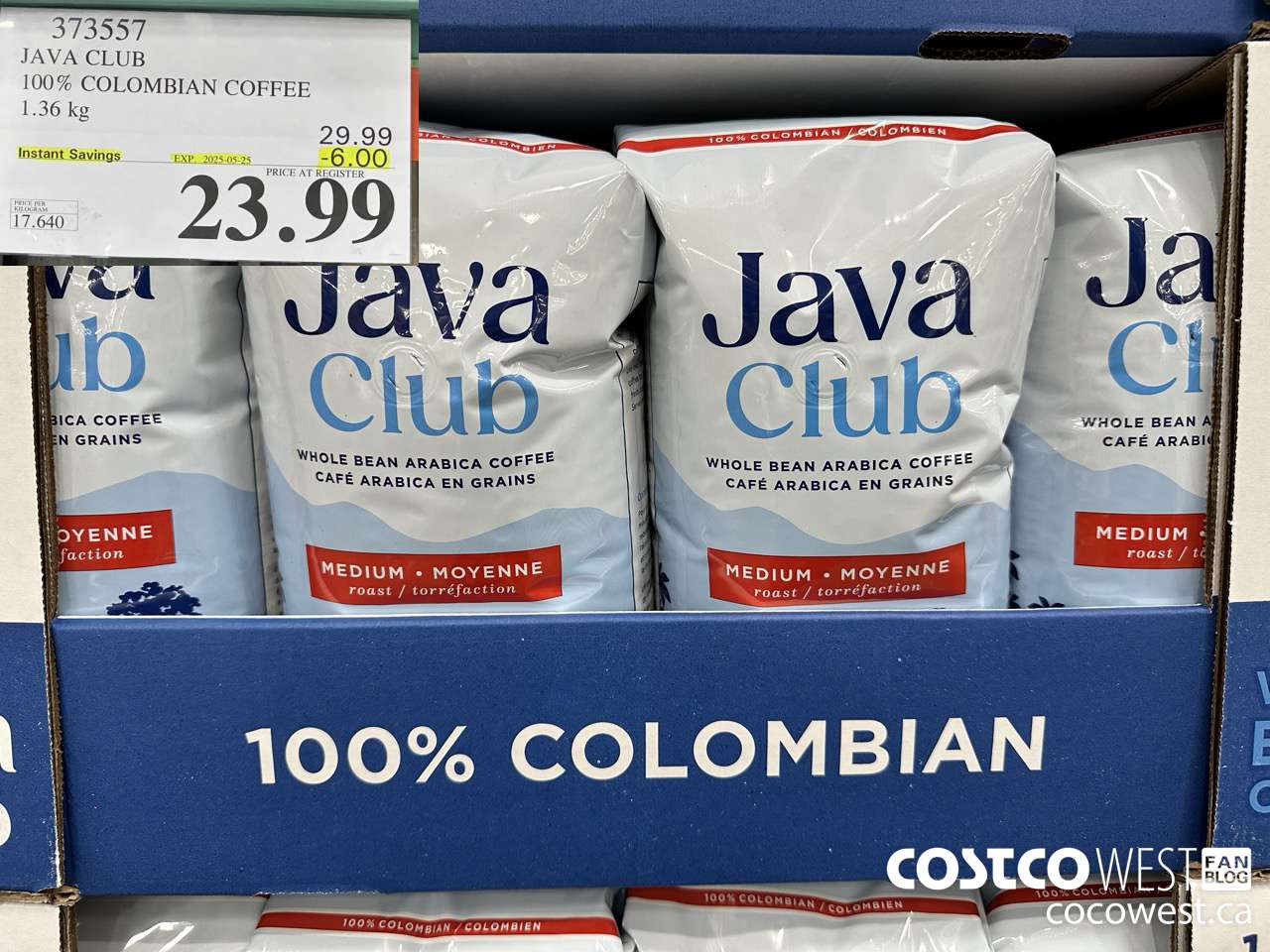373557 JAVA CLUB 100% COLOMBIAN COFFEE 1.36 kg ($6.00 INSTANT SAVINGS EXPIRES ON 2025-05-25) $23.99
