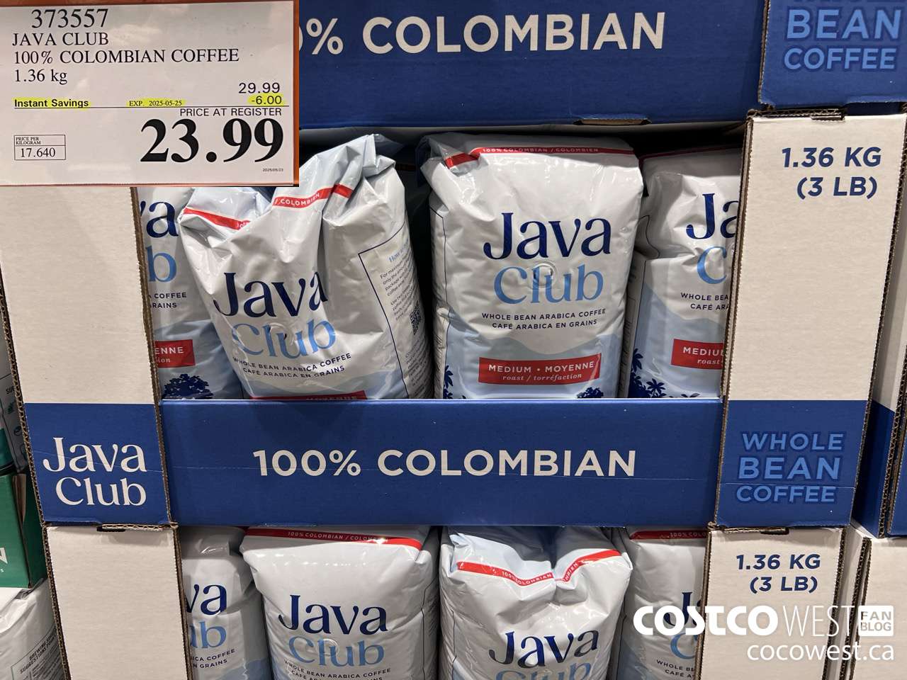 373557 JAVA CLUB 100% COLOMBIAN COFFEE 1.36 kg ($6.00 INSTANT SAVINGS EXPIRES ON 2025-05-25) $23.99