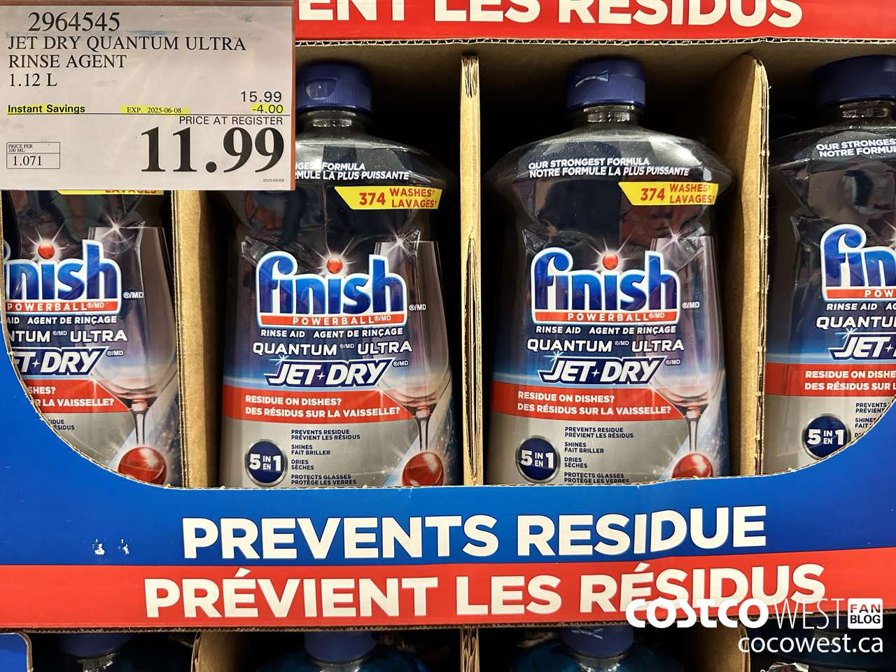 2964545 JET DRY QUANTUM ULTRA RINSE AGENT 1.12L ($4.00 INSTANT SAVINGS EXPIRES ON 2025-06-08) $11.99