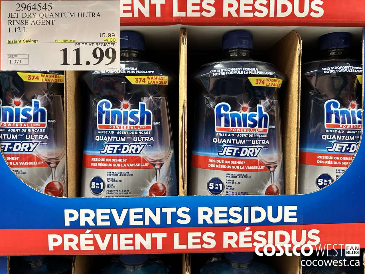 2964545 JET DRY QUANTUM ULTRA RINSE AGENT 1.12L ($4.00 INSTANT SAVINGS EXPIRES ON 2025-06-08) $11.99