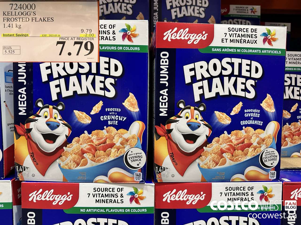 724000 KELLOGGS FROSTED FLAKES MEGA 1.41 kg ($2.00 INSTANT SAVINGS EXPIRES ON 2025-05-16) $7.79