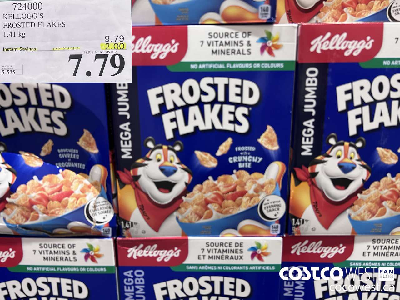 724000 KELLOGGS FROSTED FLAKES MEGA 1.41 kg ($2.00 INSTANT SAVINGS EXPIRES ON 2025-05-16) $7.79