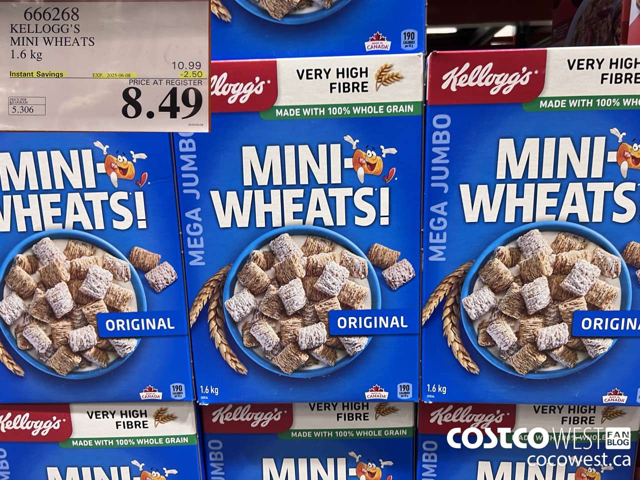666268 KELLOGG'S MINI WHEATS 1.6 kg ($2.50 INSTANT SAVINGS EXPIRES ON 2025-06-08) $8.49