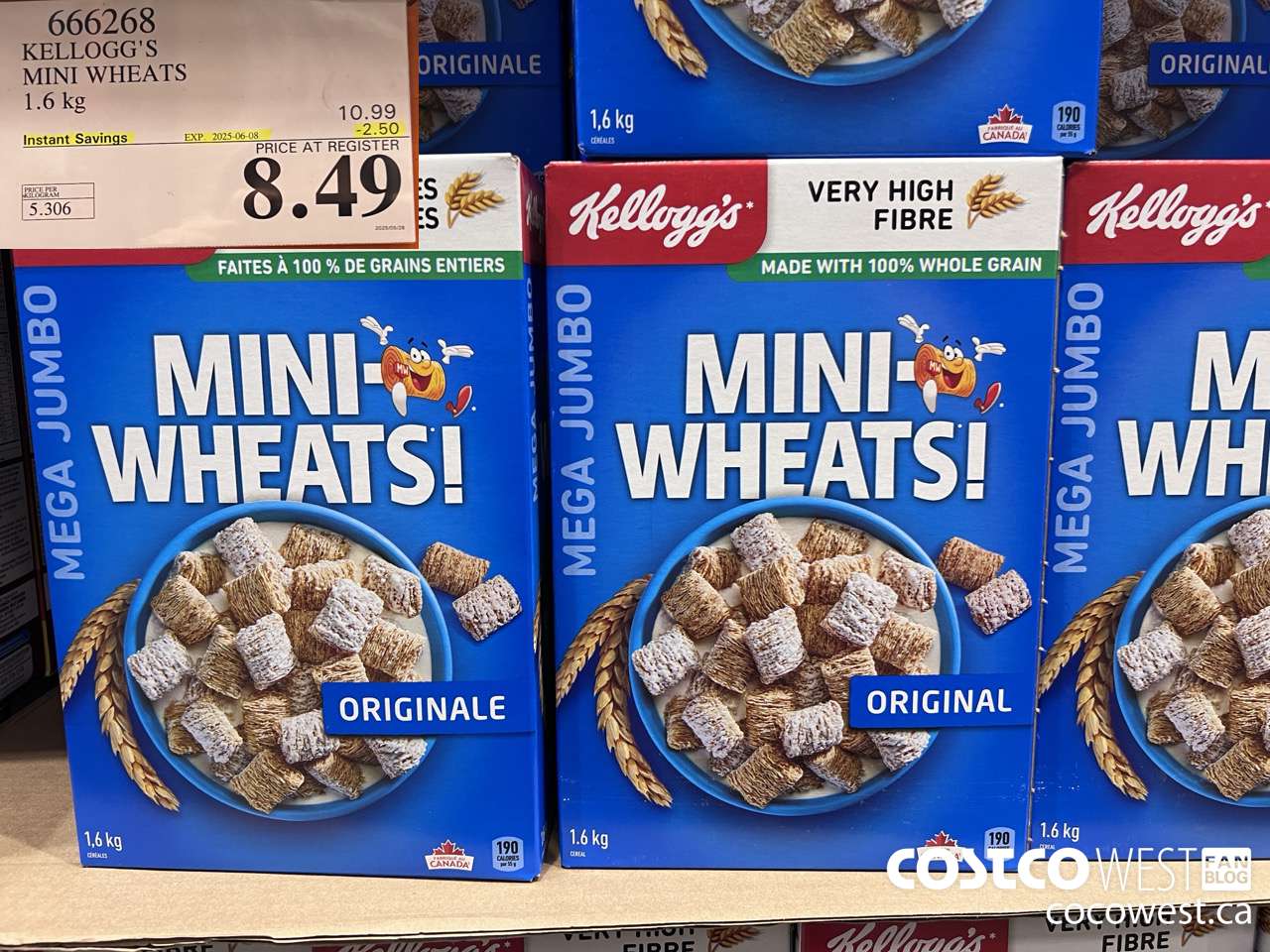 666268 KELLOGG'S MINI WHEATS 1.6 kg ($2.50 INSTANT SAVINGS EXPIRES ON 2025-06-08) $8.49