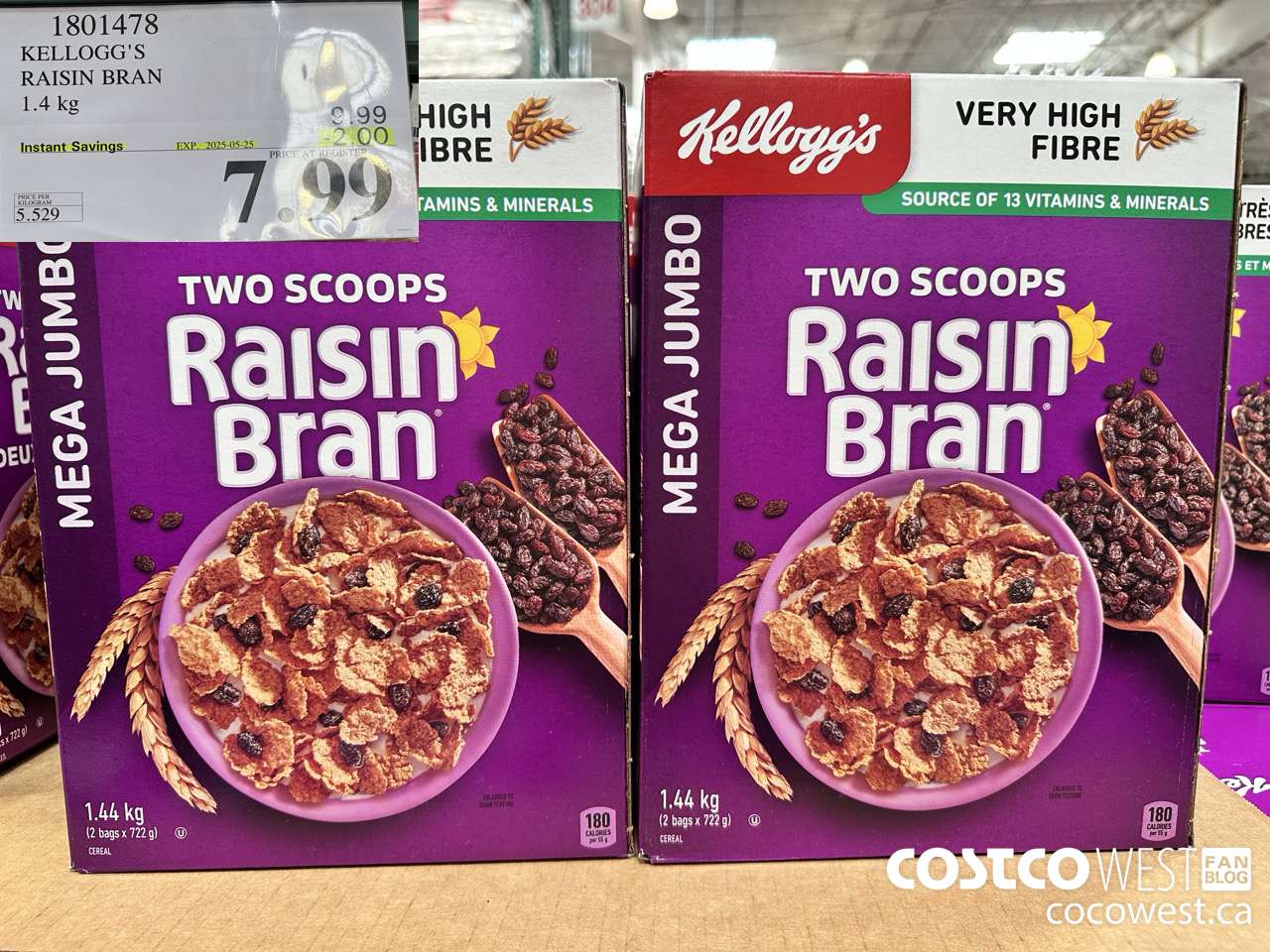 1801478 KELLOGG'S RAISIN BRAN 1.4KG ($2.00 INSTANT SAVINGS EXPIRES ON 2025-05-25) $7.99