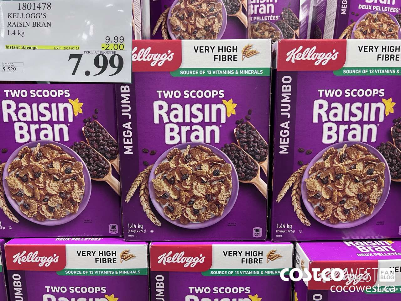1801478 KELLOGG'S RAISIN BRAN 1.4KG ($2.00 INSTANT SAVINGS EXPIRES ON 2025-05-25) $7.99